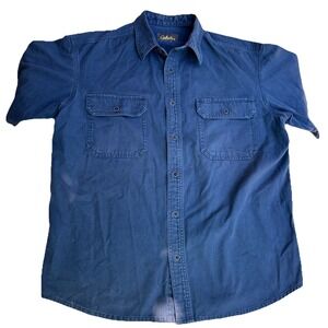 Cabela's Navy Blue Short Sleeve Utility Shirt Mens L‎ Button Front Outdoors